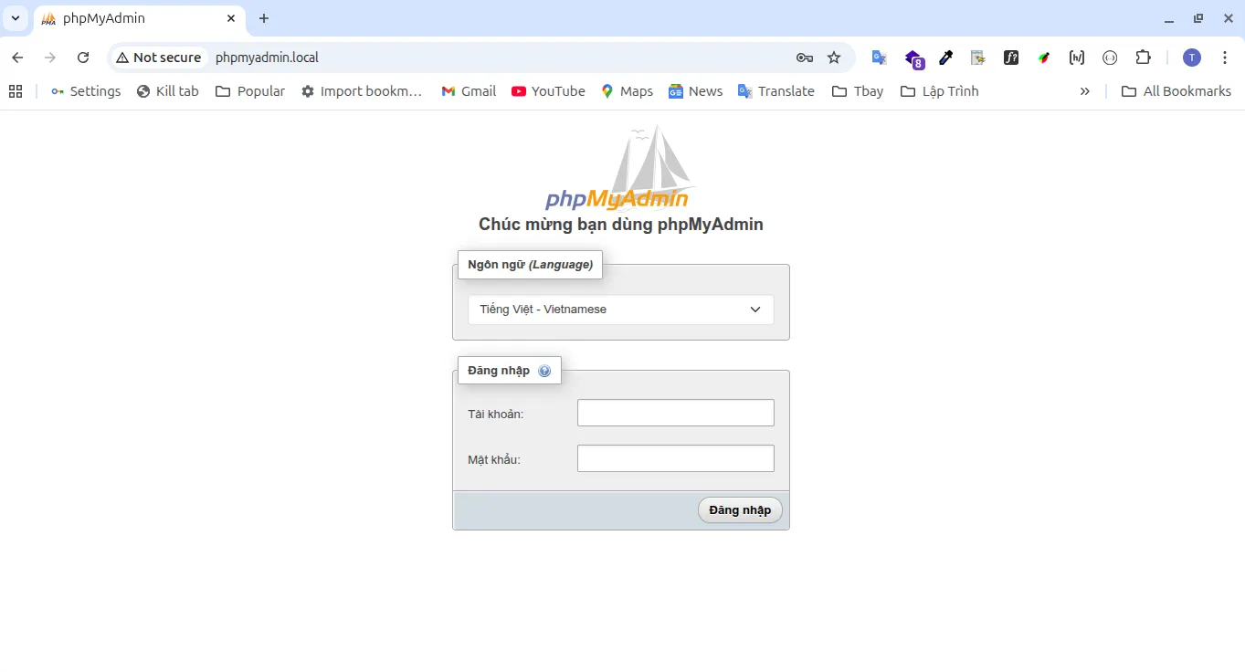 Truy cập phpmyadmin